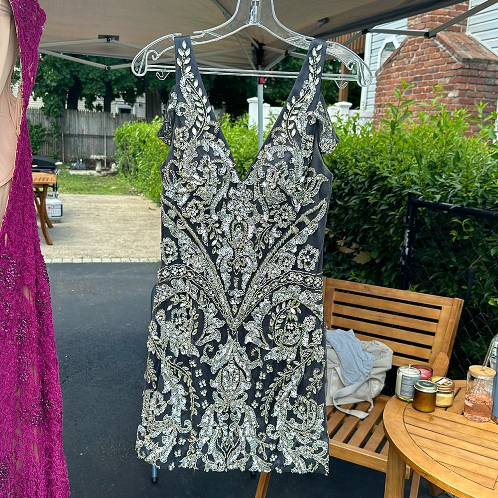 Jovani Charcoal with Silver Beading size 6